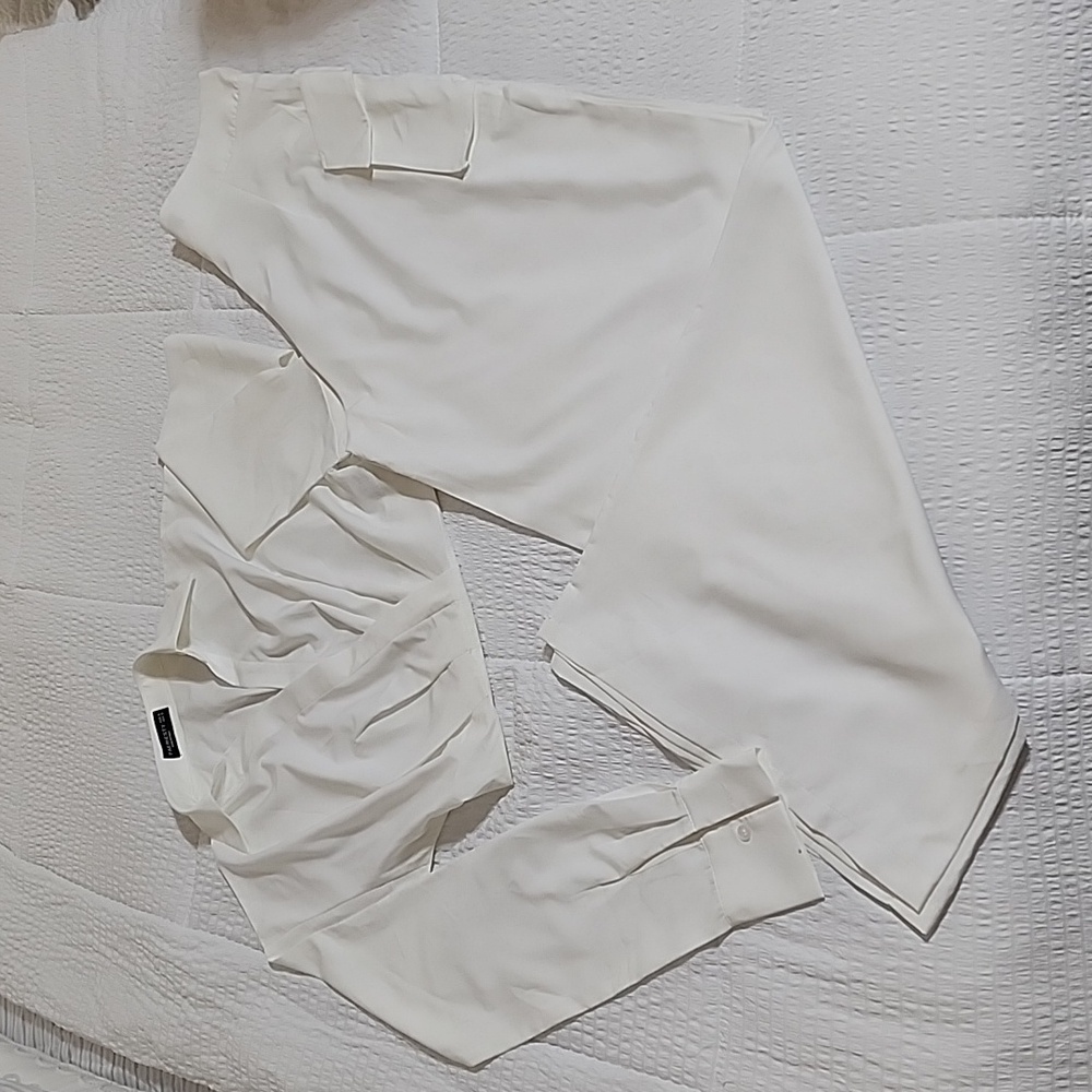Ivory long sleeve top with wide leg pants set